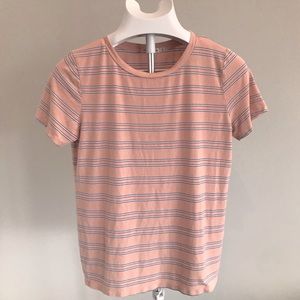 Fitted Soft Pink Striped 70’s-Style Tee Shirt, Size (L). Runs M/L.